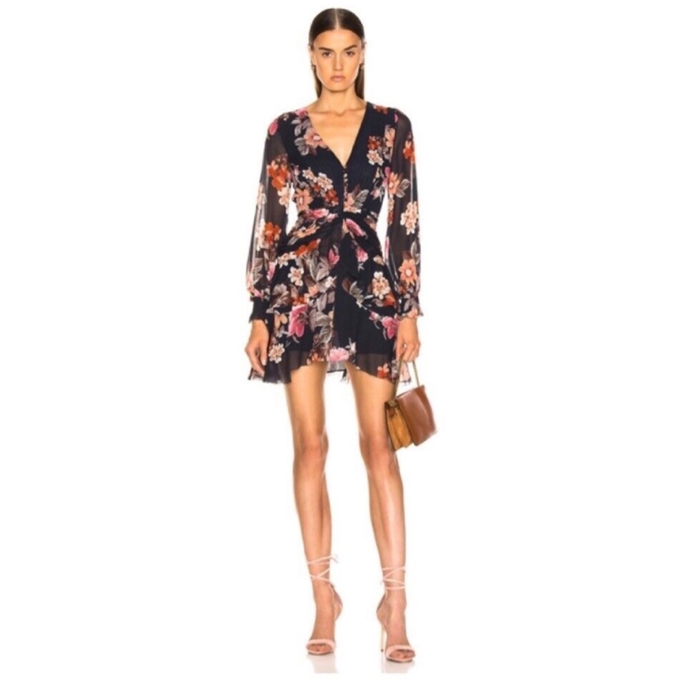 NICHOLAS Navy Floral Silk Minidress